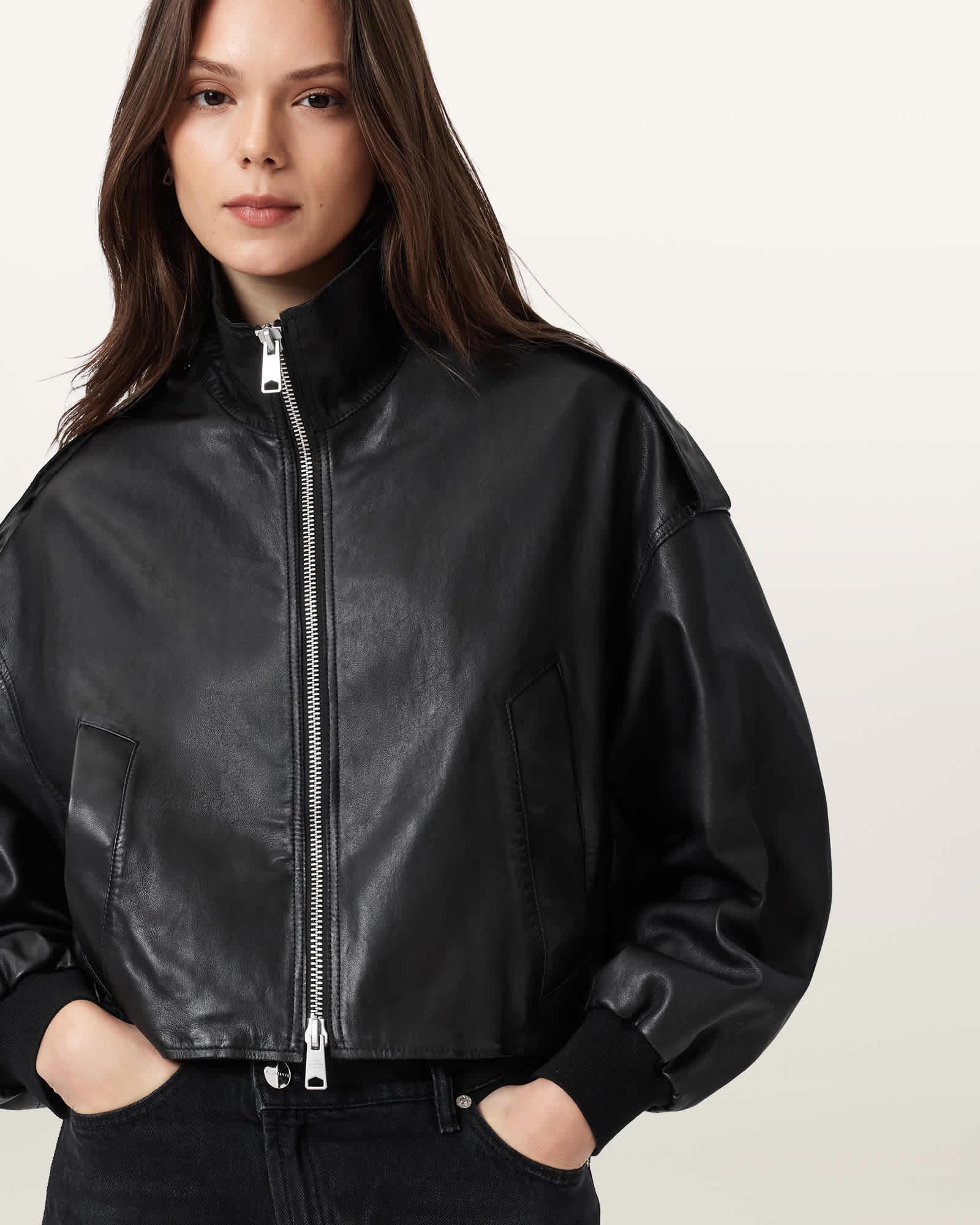 Lowden Leather Jacket Black | ALLSAINTS US Product Image