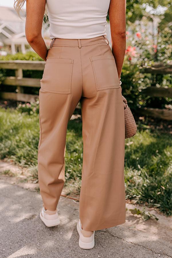 The Reagan High Waist Faux Leather Pants in Camel Product Image