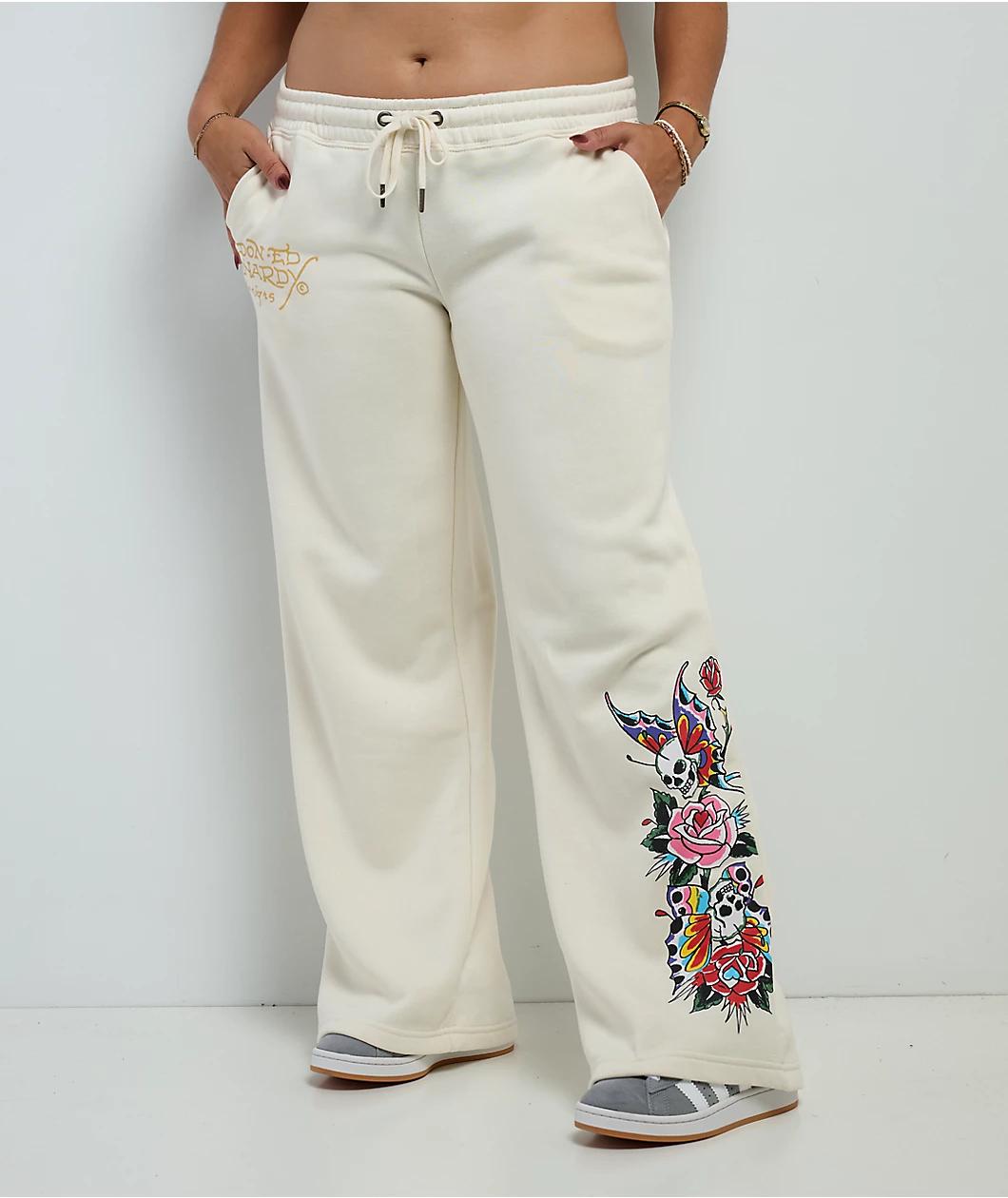 Ed Hardy Love Kills Slowly Heart Ivory Sweatpants Product Image