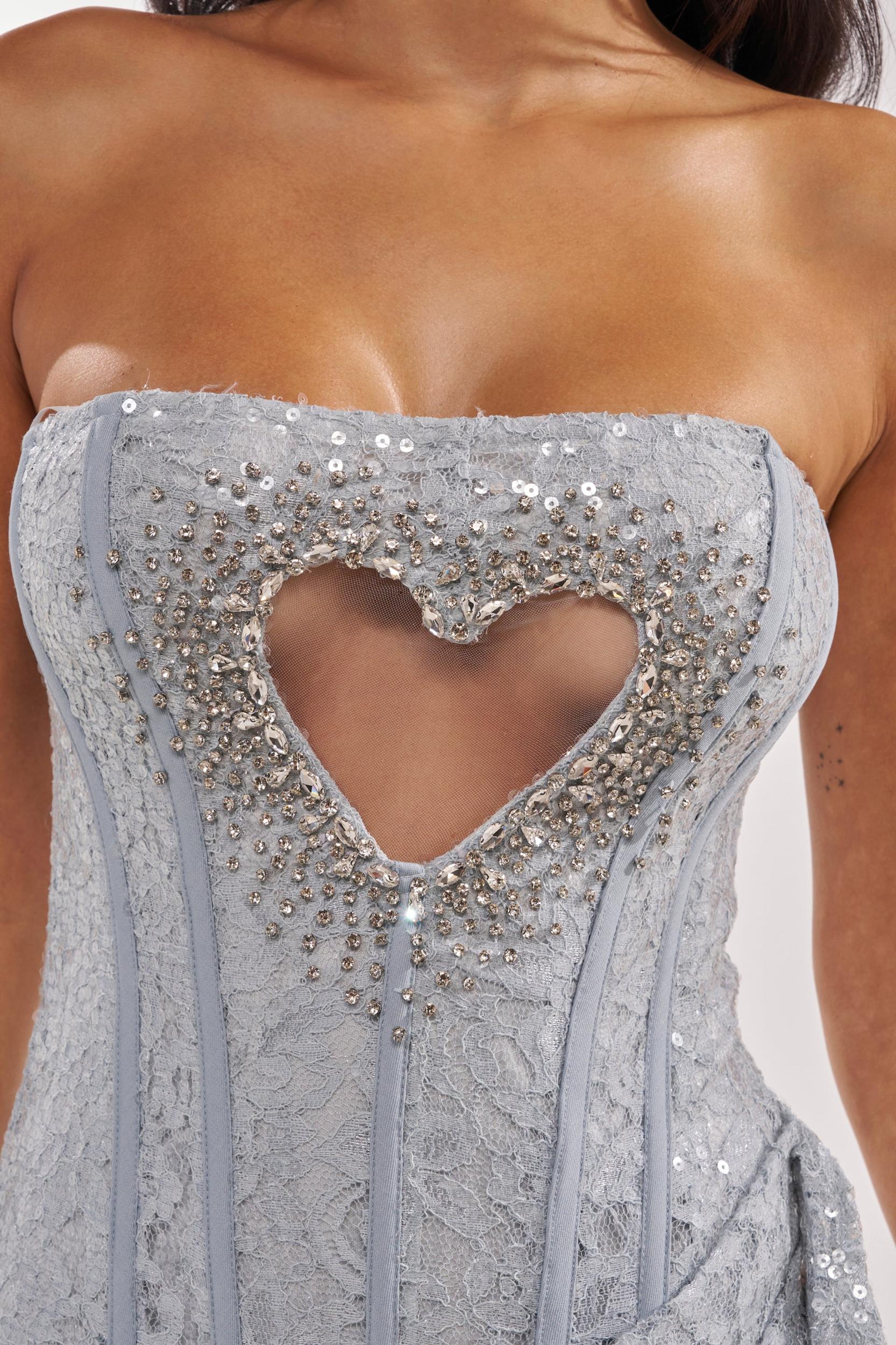LEAVE QUITE AN IMPRESSION LACE MINI DRESS IN LIGHT BLUE Product Image