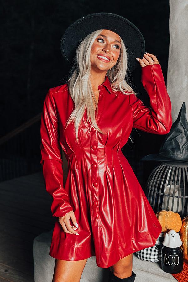 Mostly Amused Faux Leather Dress in Crimson Product Image