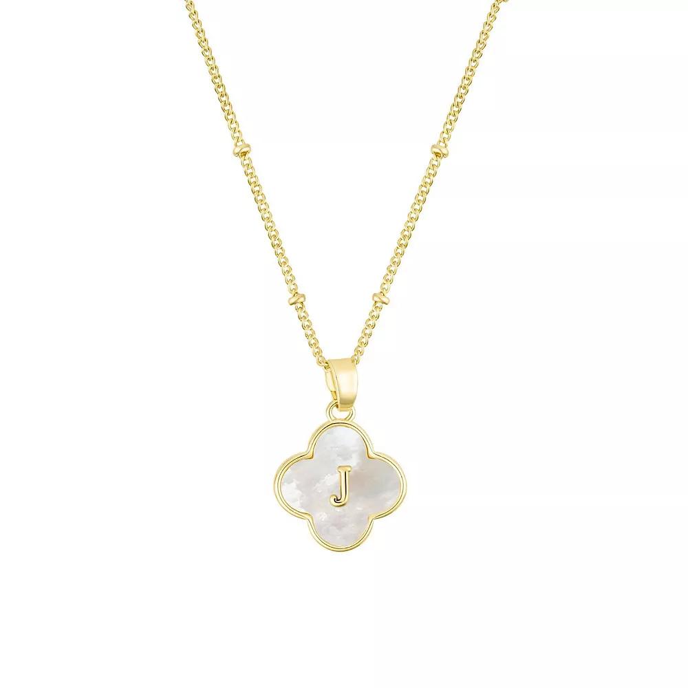 Adornia 14k Gold Plated Mother-of-Pearl Initial Clover Necklace, Women's,  Product Image