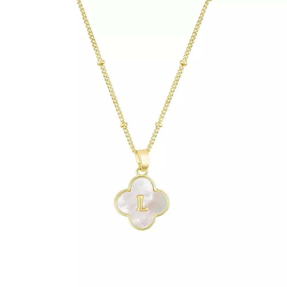 Adornia 14k Gold Plated Mother-of-Pearl Initial Clover Necklace, Women's, Size: 16-18" ADJ, B Product Image