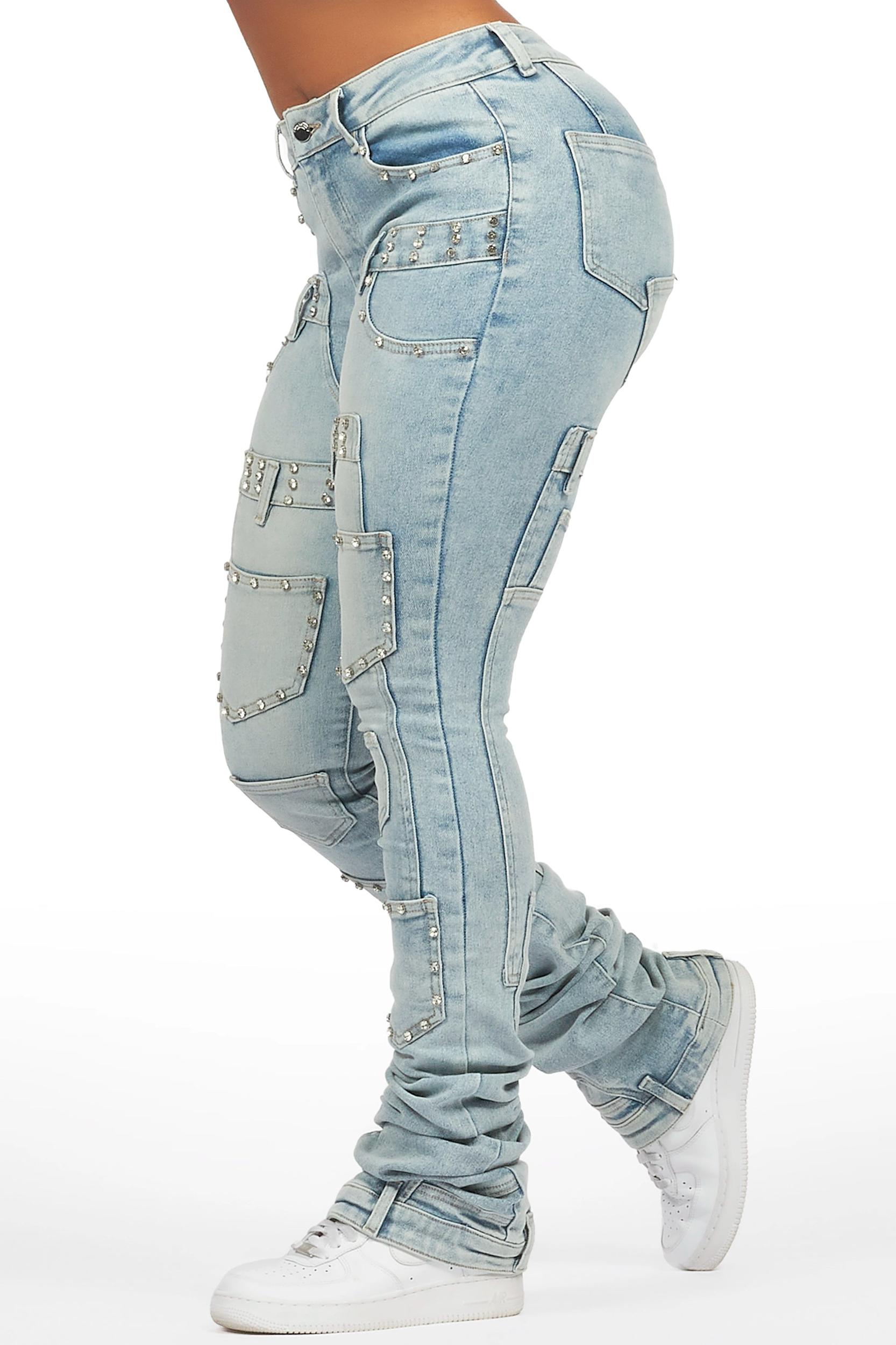 Vicky Light Wash Rhinestone Super Stacked Jean Female Product Image