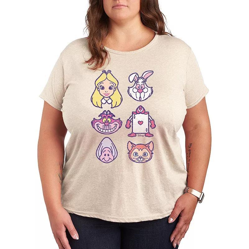 Disneys Alice in Wonderland Plus Face Grid Graphic Tee, Womens Grey Gray Product Image