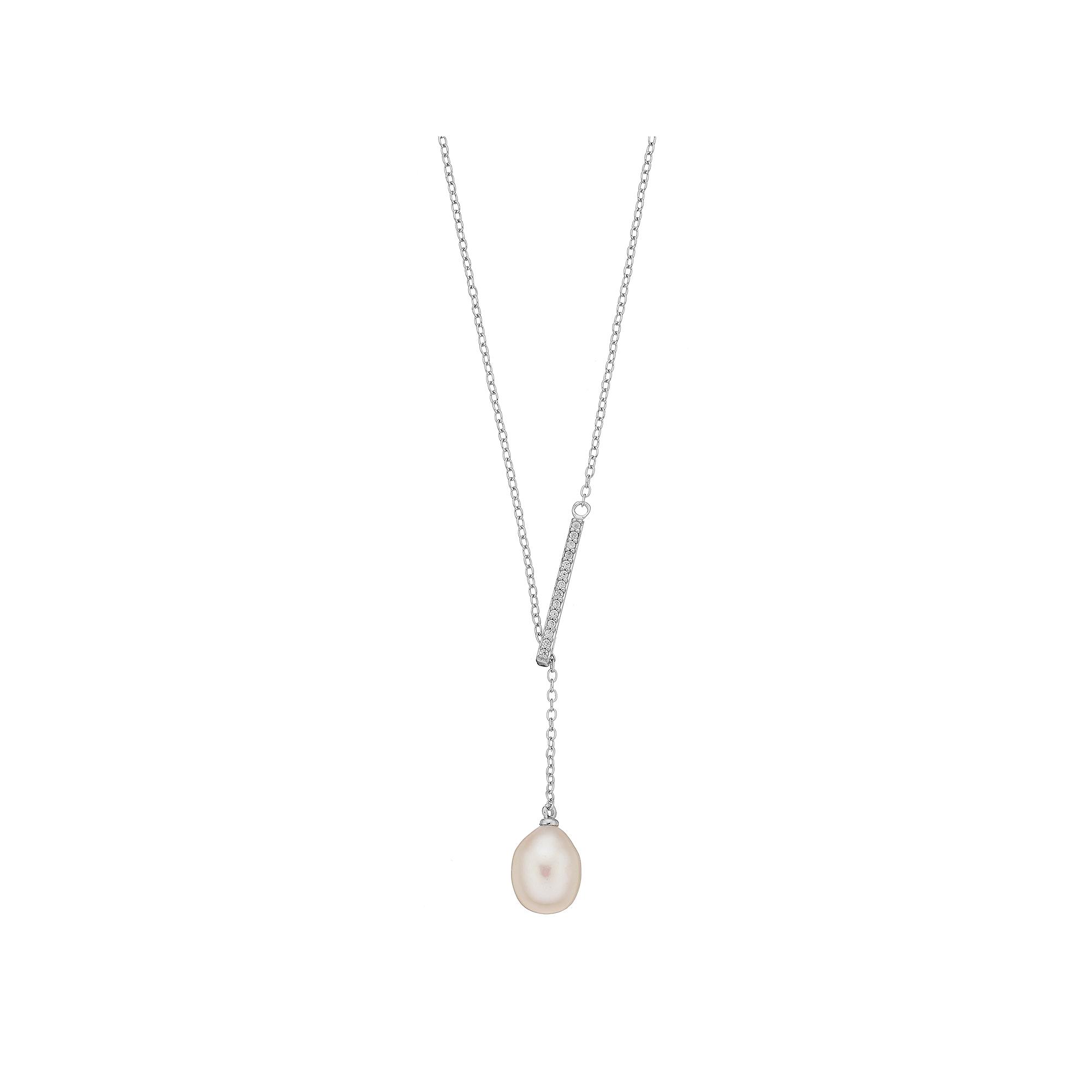 Sterling Silver Freshwater Cultured Pearl & Cubic Zirconia Lariat Necklace, Women's Product Image