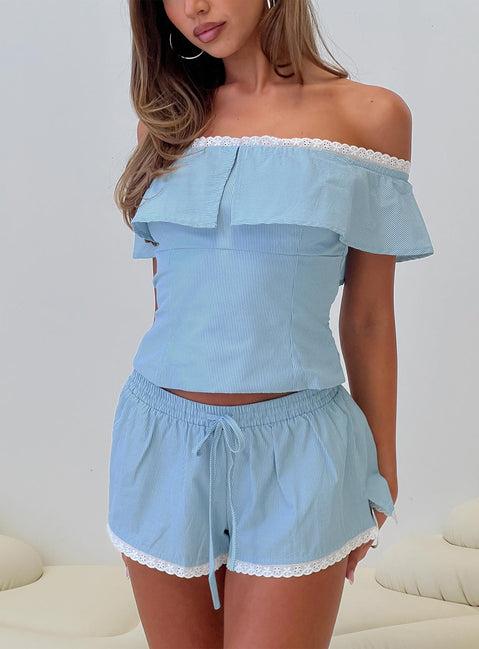 Summertime Sadness Off Shoulder Set Blue Stripe Product Image