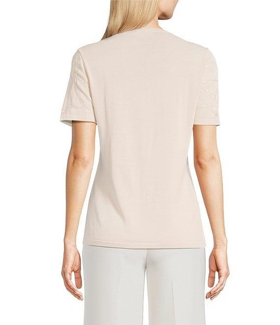 Donna Karan Clear Sequin Embellished Short Sleeve Top Product Image