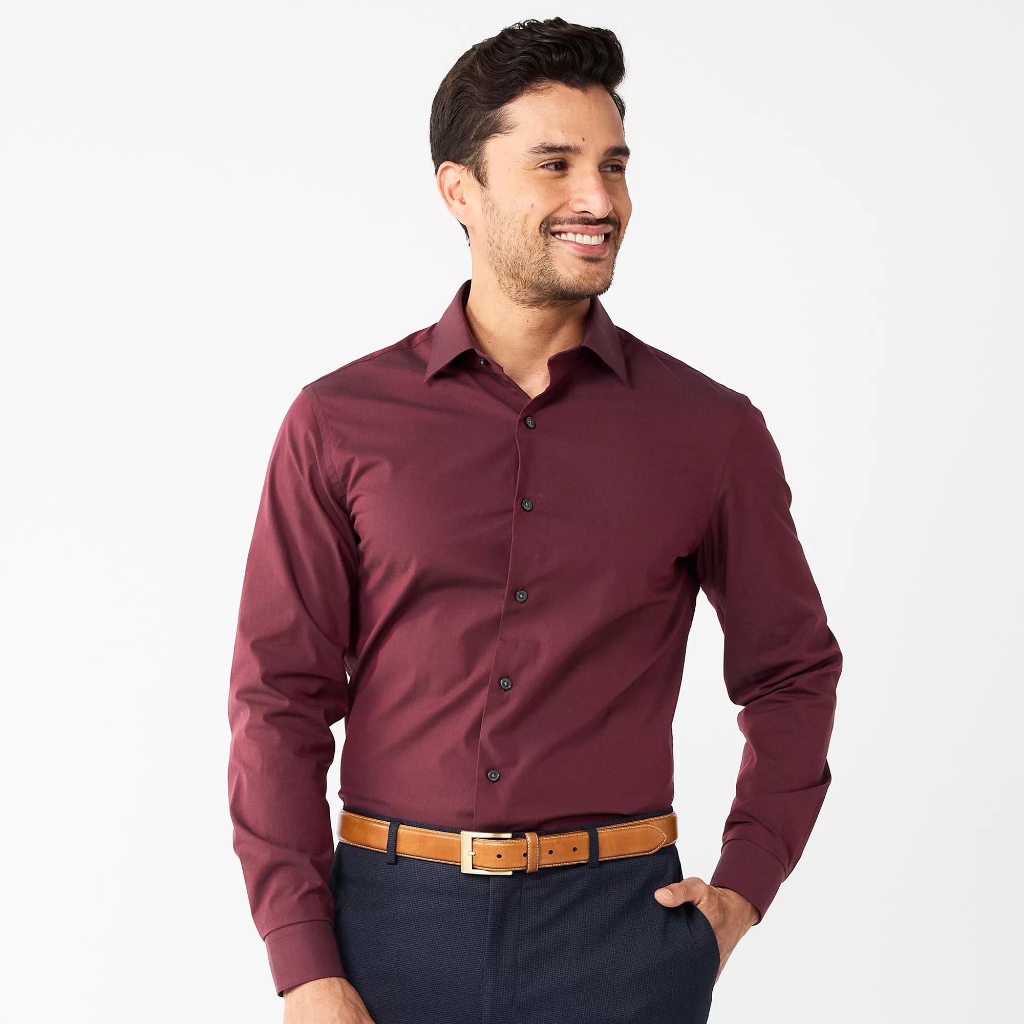 Men's Apt. 9® Premier Flex Solid Slim-Fit Wrinkle Resistant Dress Shirt, Size: Large-34/35, Red Product Image