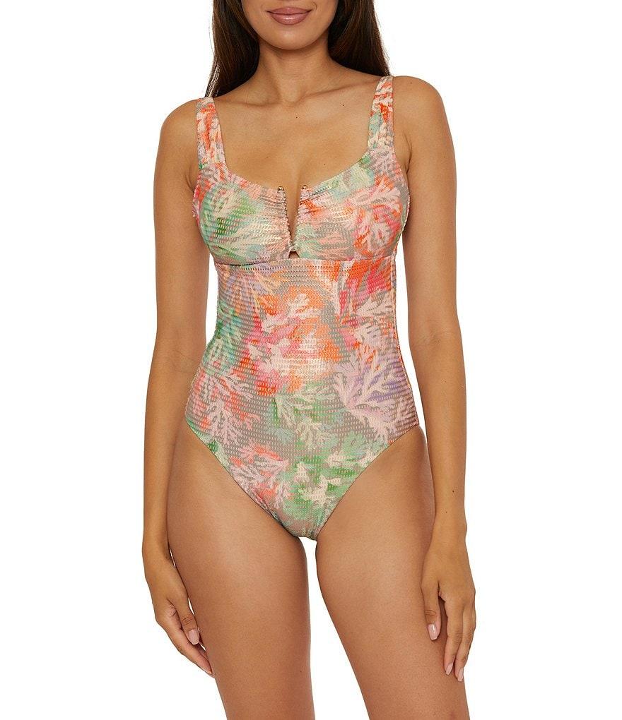 Becca By Rebecca Virtue Coral Reef Viviana V-Wire Tie Back One Piece Swimsuit Product Image