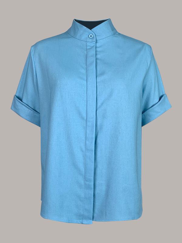 Loose Short Sleeves Solid Color Mock Neck Blouses&Shirts Tops Product Image