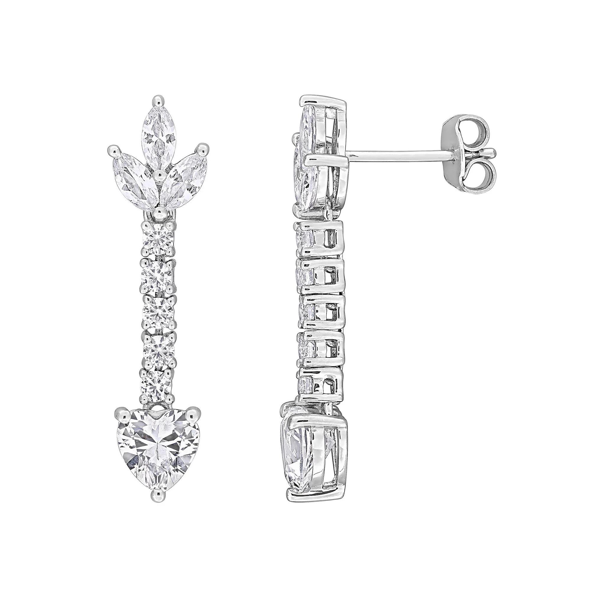 Stella Grace Sterling Silver Lab-Created White Sapphire Heart Drop Earrings, Women's Product Image