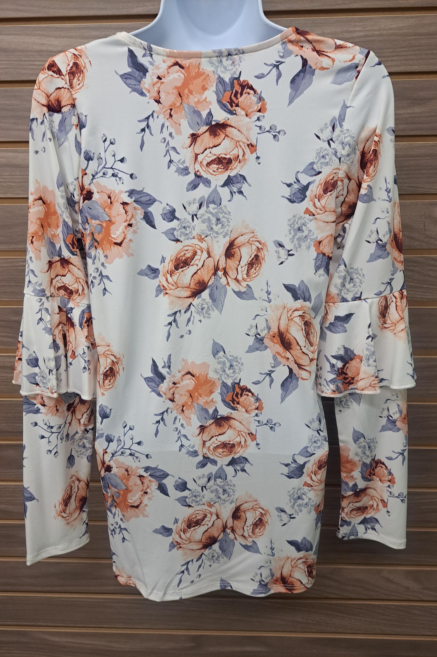 Floral cage front ruffle long sleeve Product Image