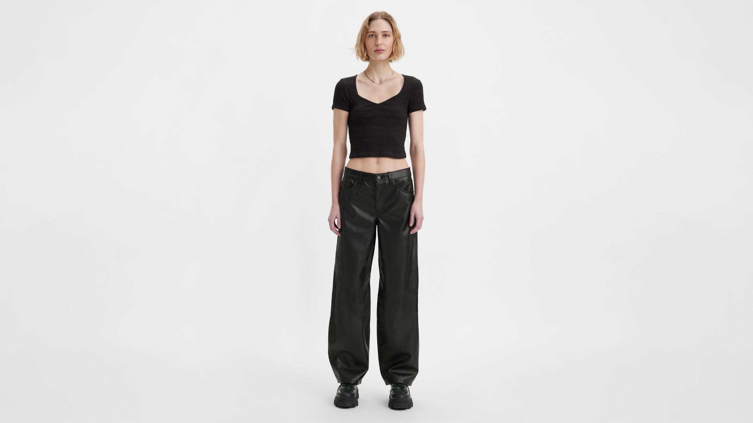 Faux Leather Baggy Dad Women's Pants Product Image