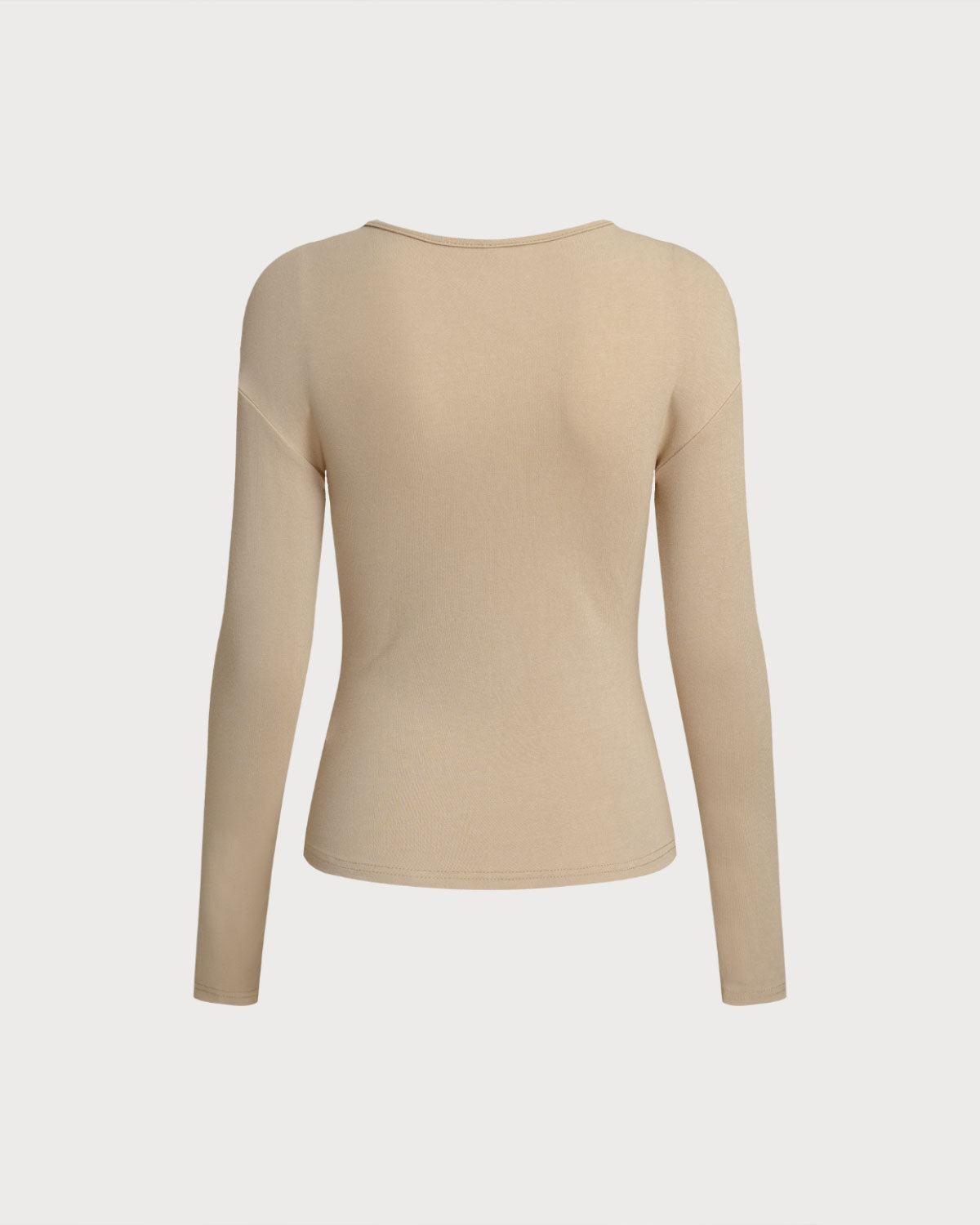 Khaki V Neck Twist Tee Product Image