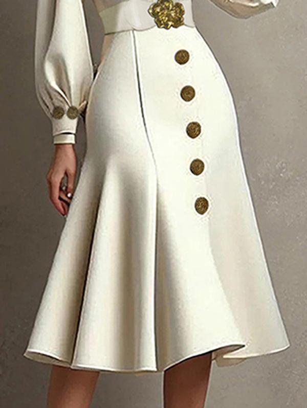 Loose Puff Sleeves Pleated Split-Joint Tied Waist V-Neck Midi Dresses Product Image