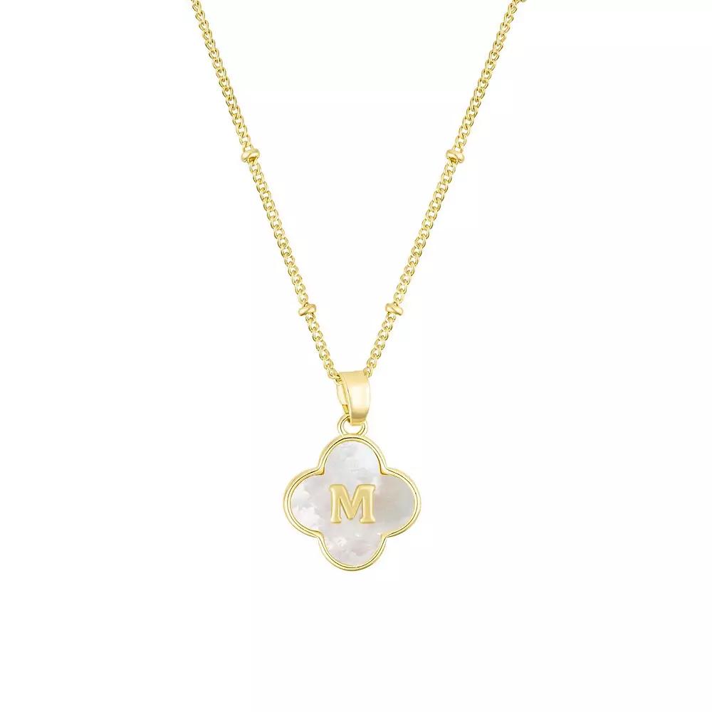 Adornia 14k Gold Plated Mother-of-Pearl Initial Clover Necklace, Women's,  Product Image