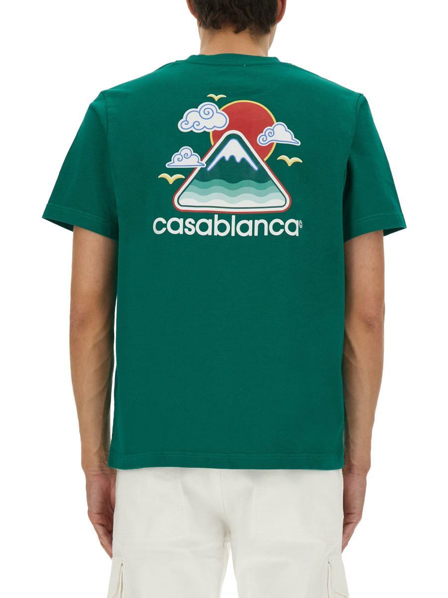 CASABLANCA Mens Montagne Ondulee Brand-print Cotton-jersey T-shirt In Green Product Image