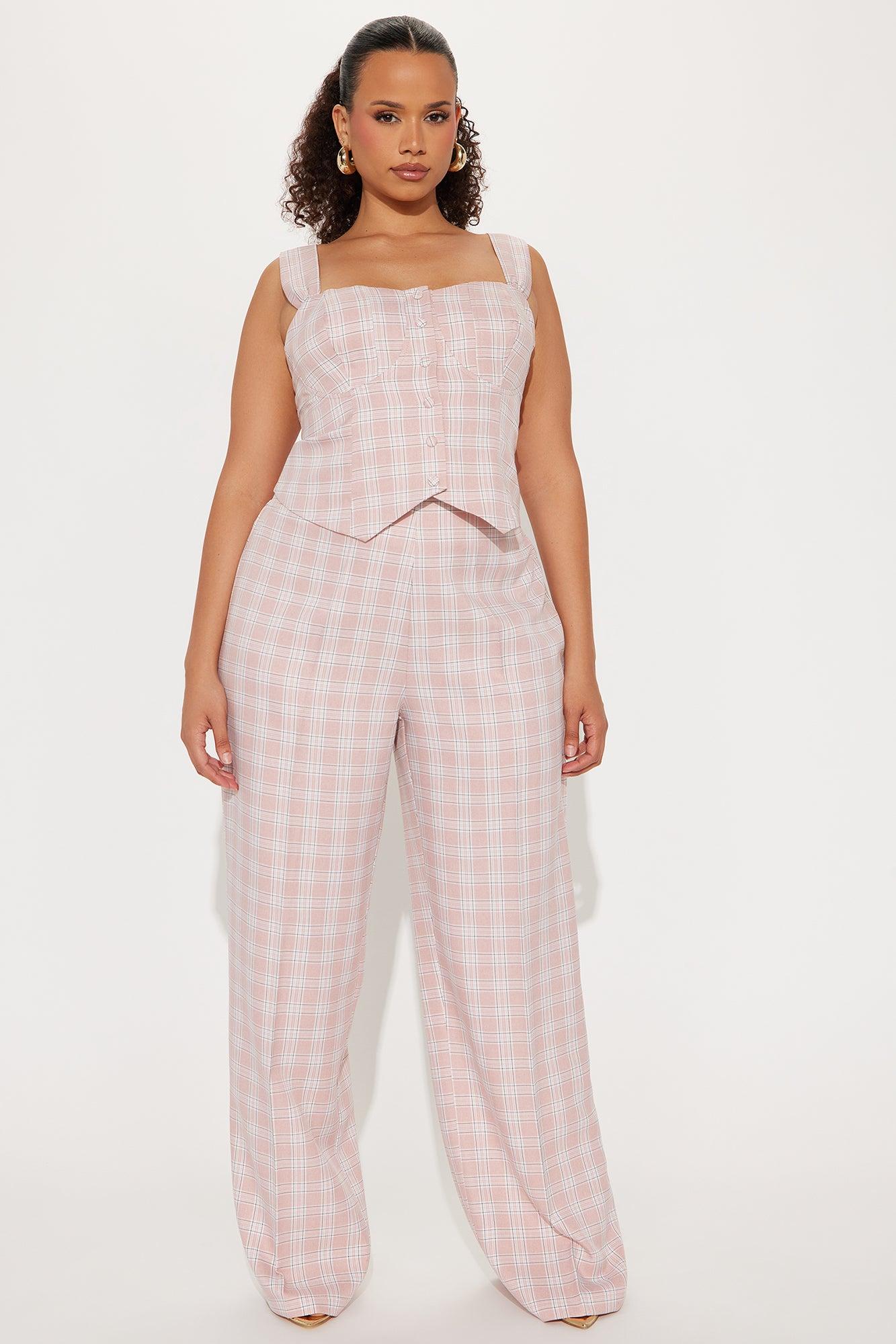 Office Hours Plaid Pant Set - Pink/combo Product Image