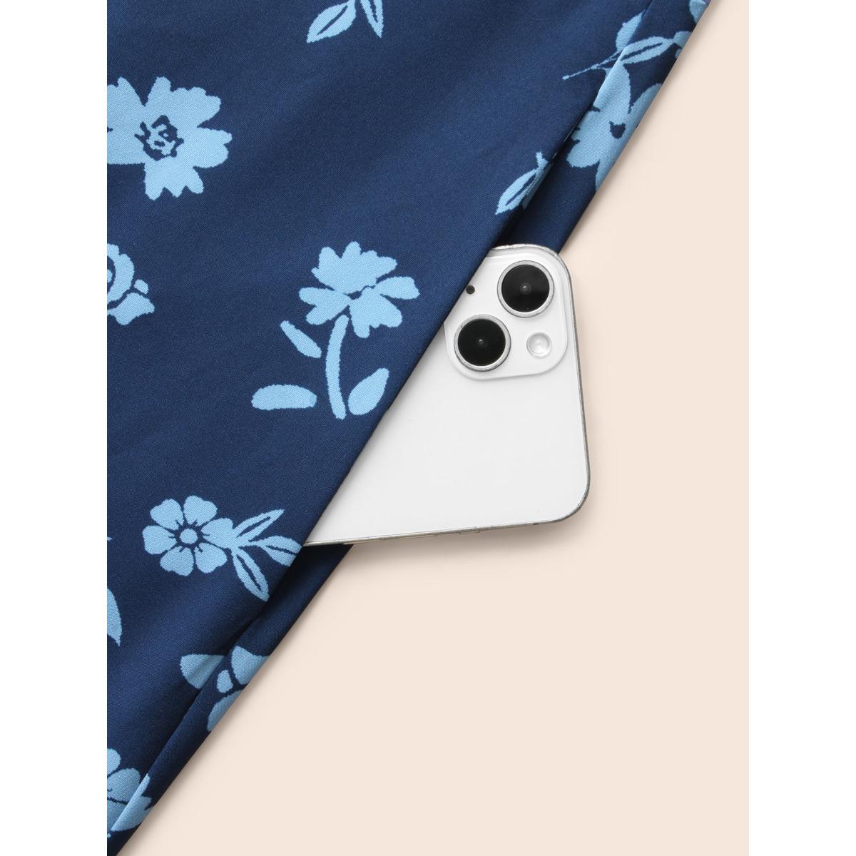 Plus Size Boho Print Shirred Dolman Sleeve Dress Navy Women Elegant Pleated V-neck Short sleeve Curvy BloomChic 22-24/3X Product Image