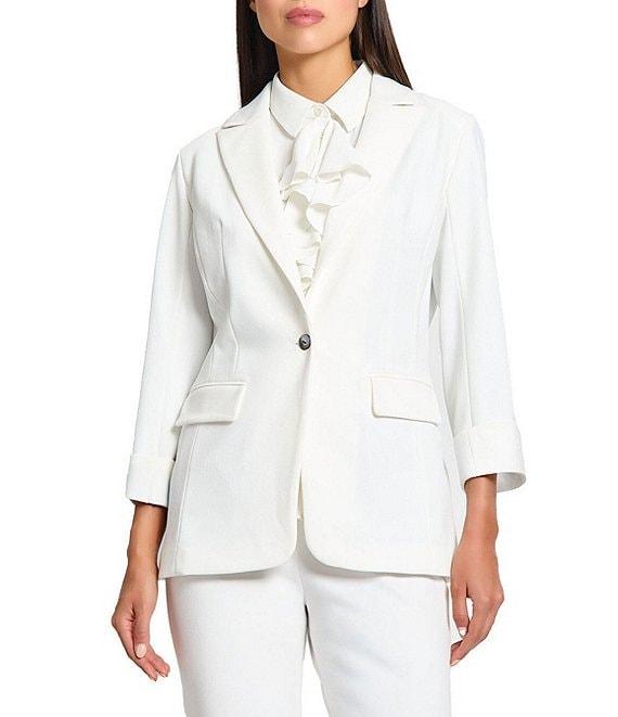 Ming Wang x Tanya Foster Deco Crepe Notch Lapel Bracelet Sleeve Single Button Blazer Product Image