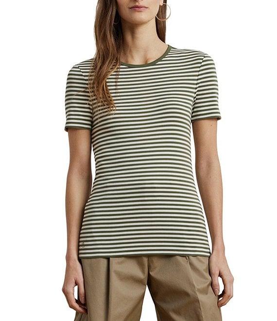 Lauren Ralph Lauren Striped Stretch Crewneck Short Sleeve Tee Shirt Product Image