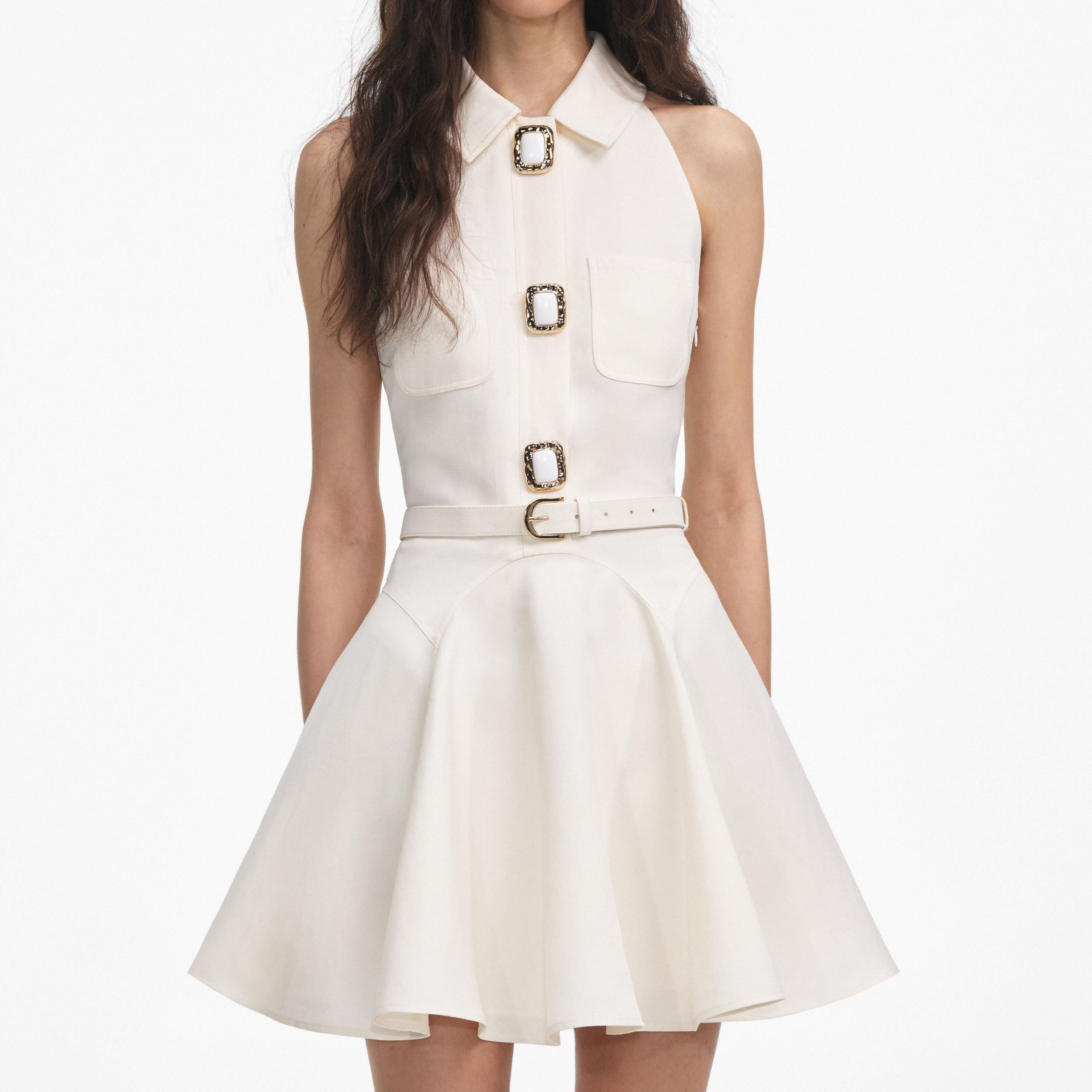 Cream Linen Mini Dress Product Image