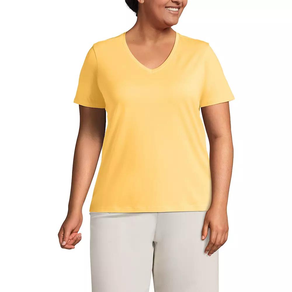 Plus Size Lands' End Relaxed-Fit Supima Cotton V-Neck Tee, Women's, Size: 2XL, Simply Yellow Product Image