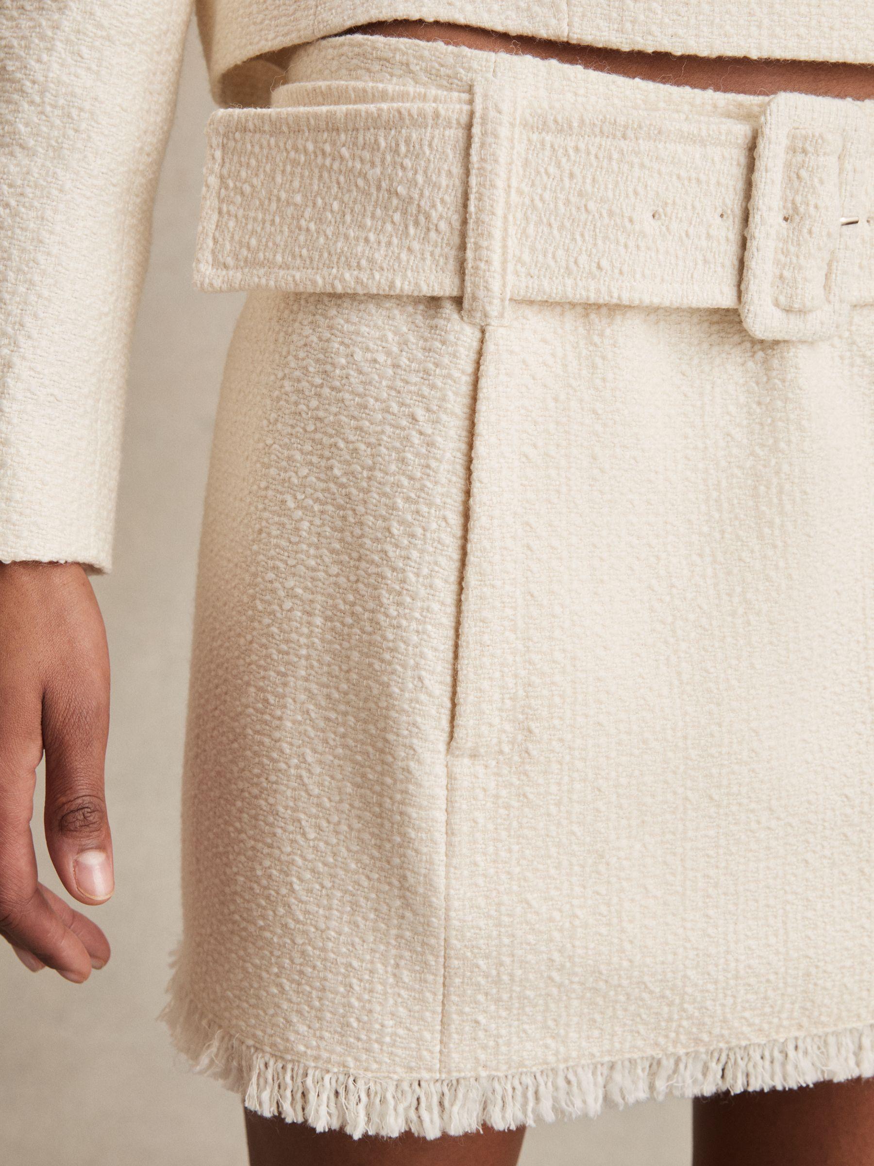 Bouclé Belted Mini Skirt With Wool and Cotton in White Product Image