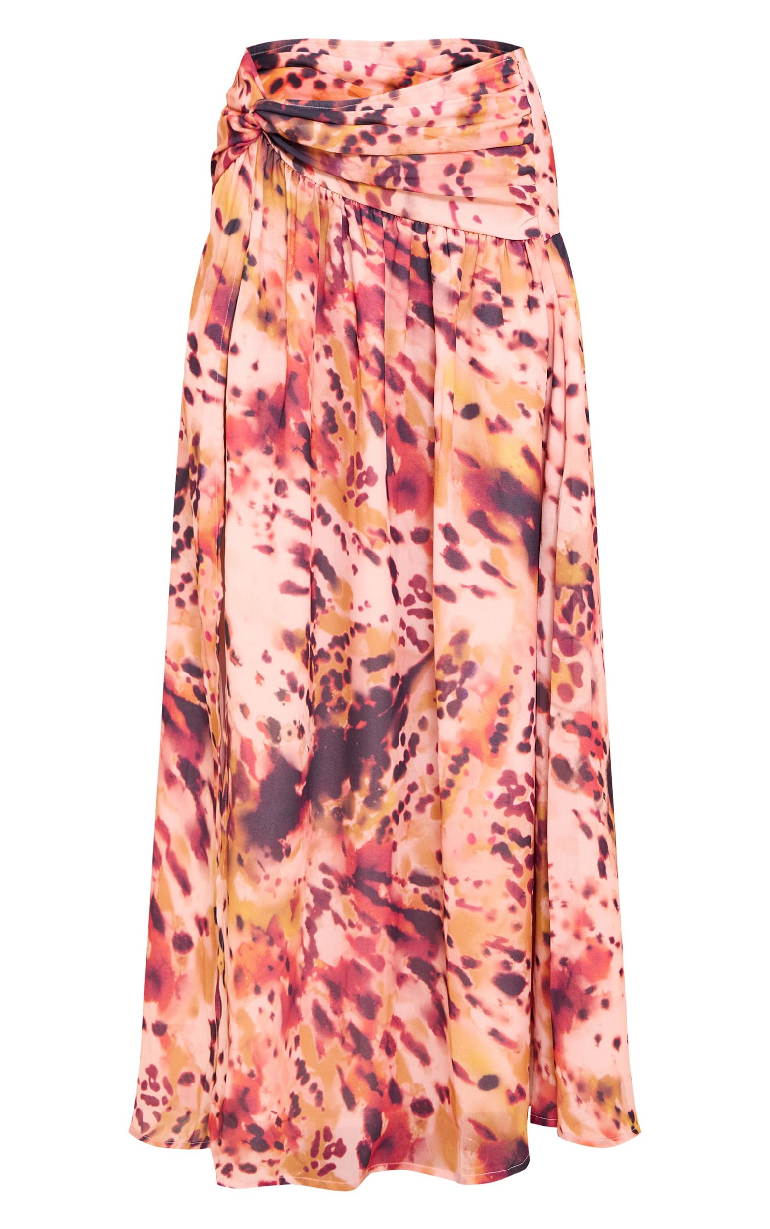 Multi Print Twist Front Thigh Split Maxi Skirt Product Image