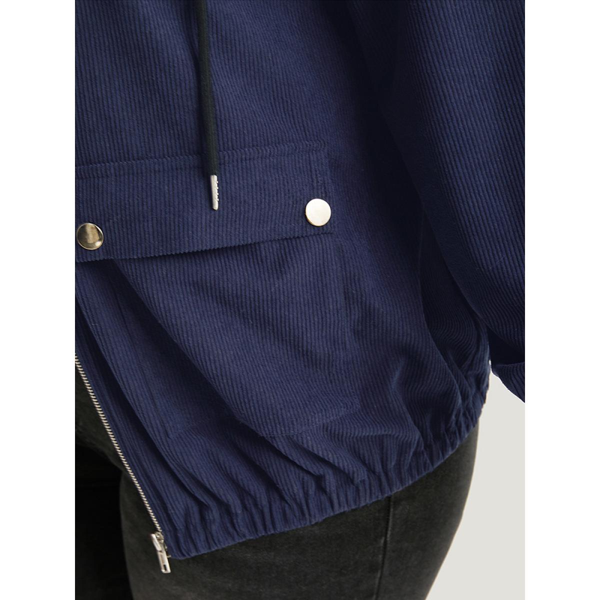 Plus Size Halloween Solid Flap Pocket Hooded Drawstring Jacket Women Indigo Texture Loose Pocket Dailywear Jackets BloomChic 26/4X Product Image