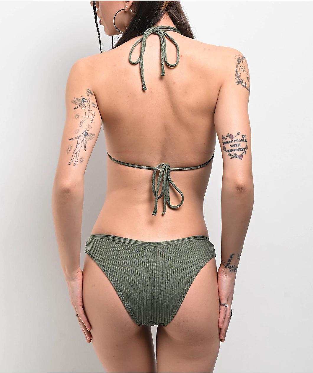 Damsel Olive Corded Rib Army Green High Leg Bikini Bottom Product Image