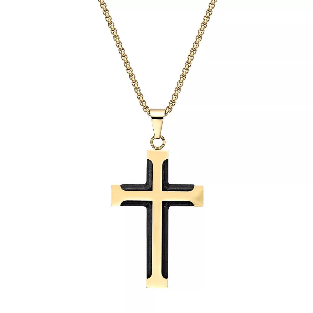 Men's LYNX Two-Tone Ion-Plated Stainless Steel Cross Pendant Necklace, Size: 24", Two Tone Product Image