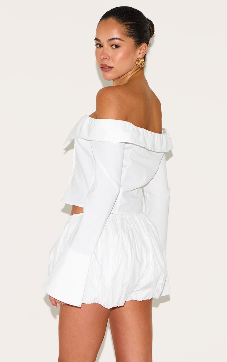 White Linen Blend Bardot Button Up Shirt Product Image