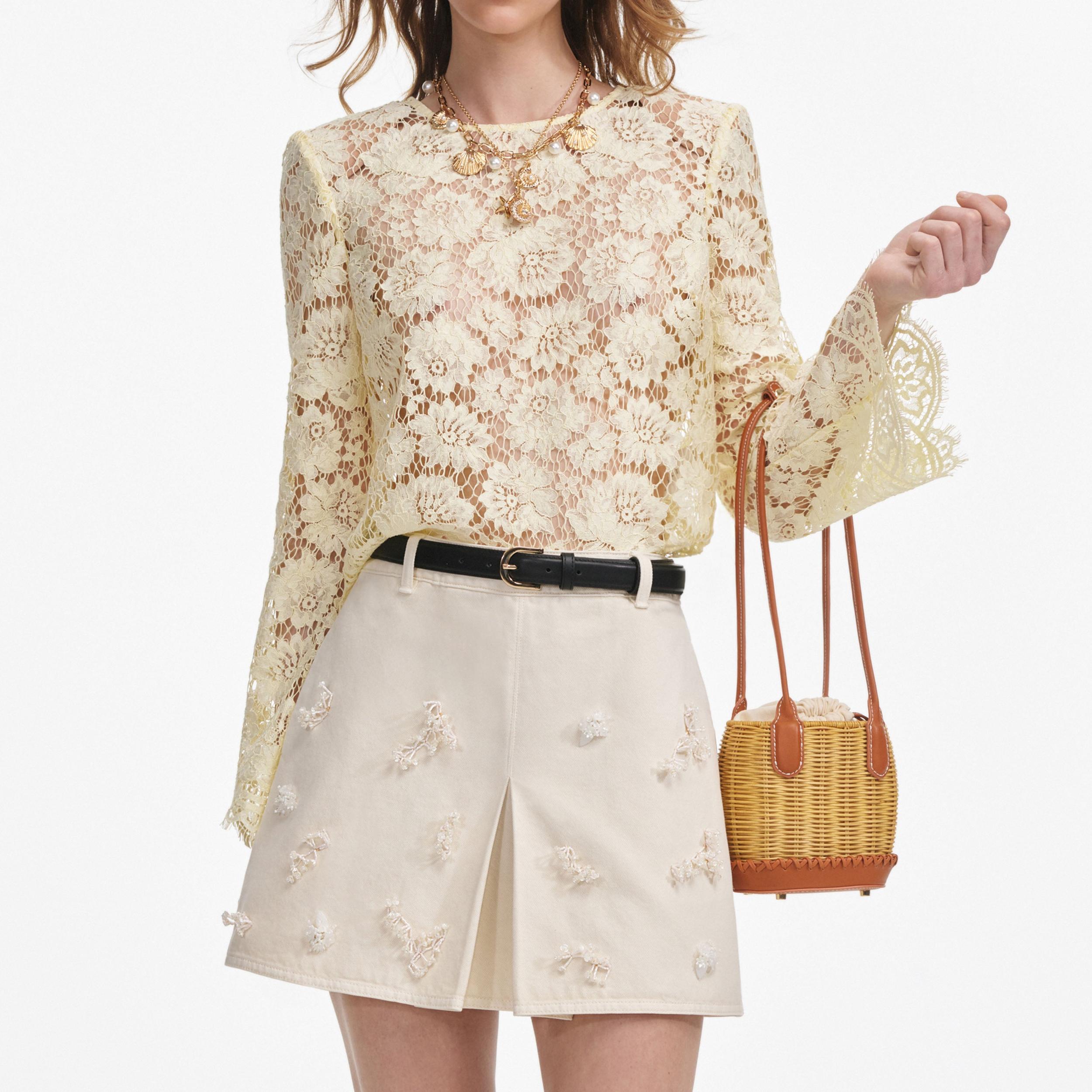 Yellow Lace Fluted Sleeve Top Product Image
