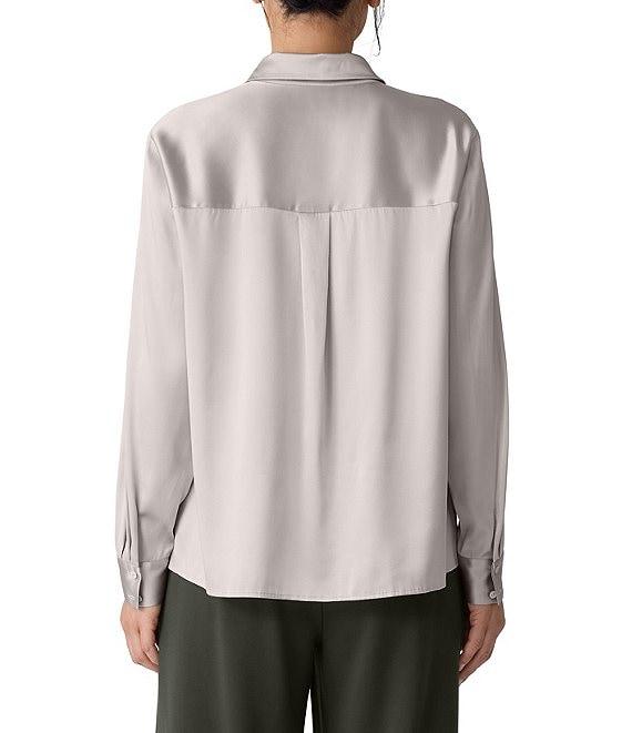 Eileen Fisher Satin Classic Collar Long Sleeve Button Front Shirt Product Image