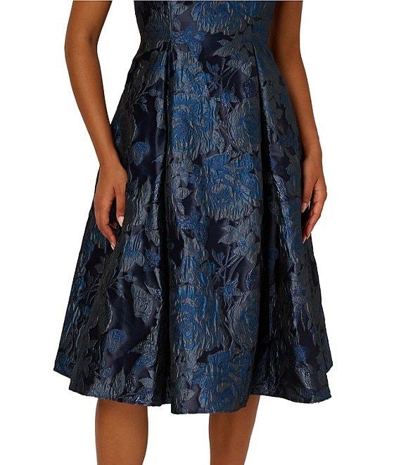 Adrianna Papell Jacquard Floral Metallic Print Sleeveless Midi Dress Product Image