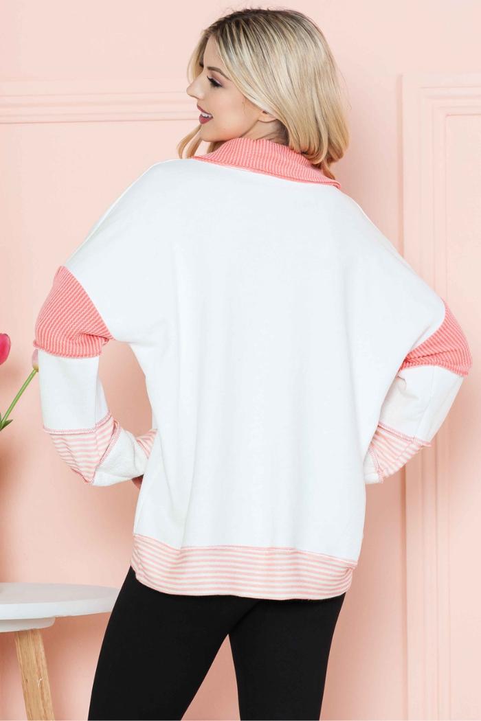 Solid Loose Fit Top with Stripe Contrast Product Image