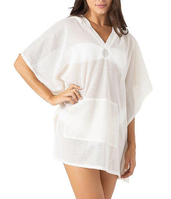 Roxy Solid Crochet Hoodie Neck Poncho Swim Cover-Up Product Image