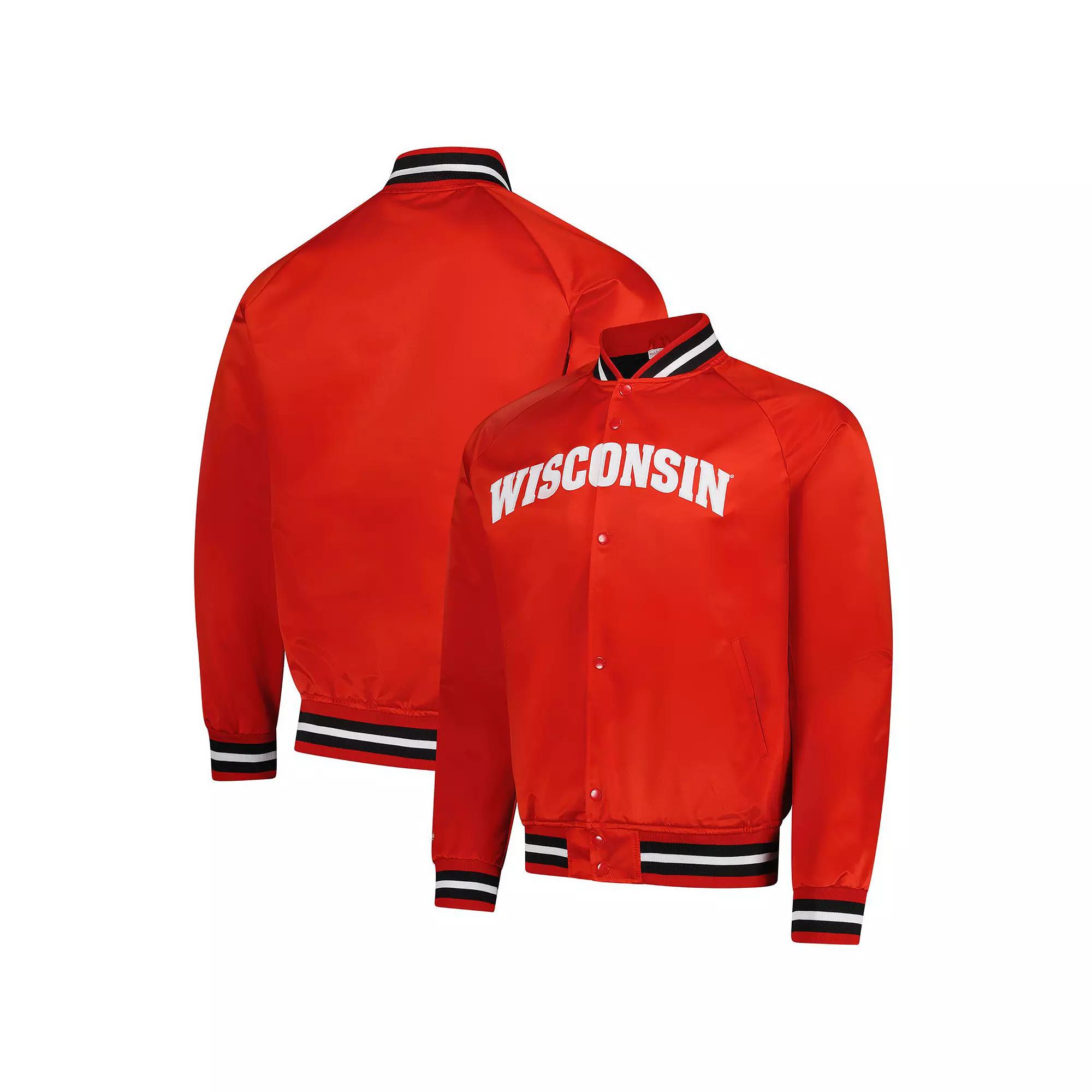 Men's Mitchell & Ness Red Wisconsin Badgers Lightweight Satin Raglan Full-Snap Jacket, Size: Small Product Image