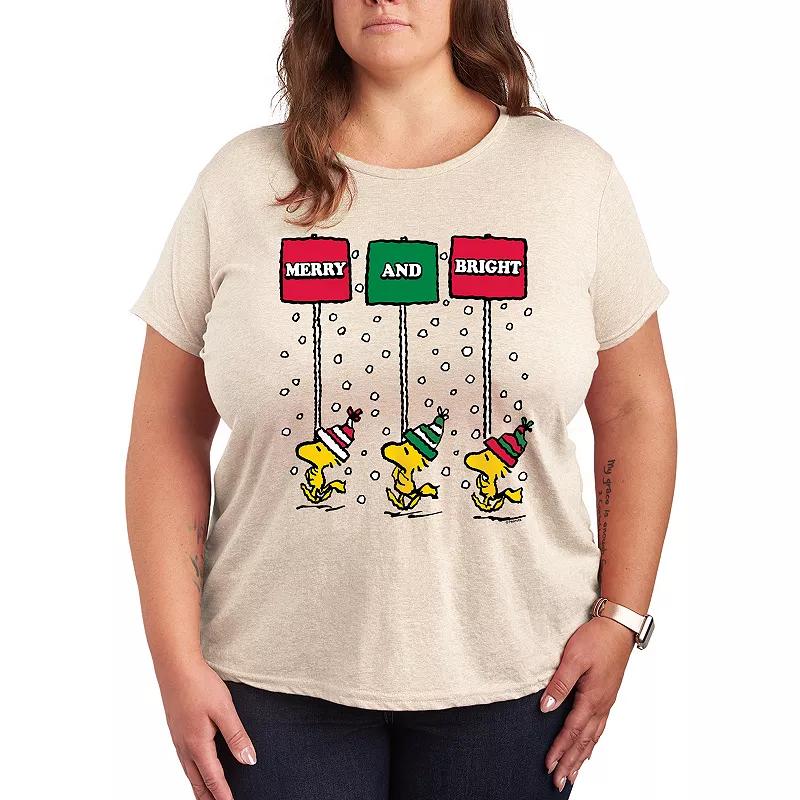 Plus Size Peanuts Woodstock Merry & Bright Graphic Tee, Women's, Size: 2XL, Beige Product Image
