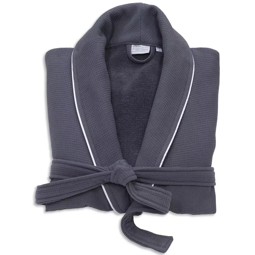 L/XL Waffle Terry Solid Bathrobe Dark Gray - Linum Home Textiles: 100% Cotton, Unisex, Shawl Collar, Machine Washable Product Image