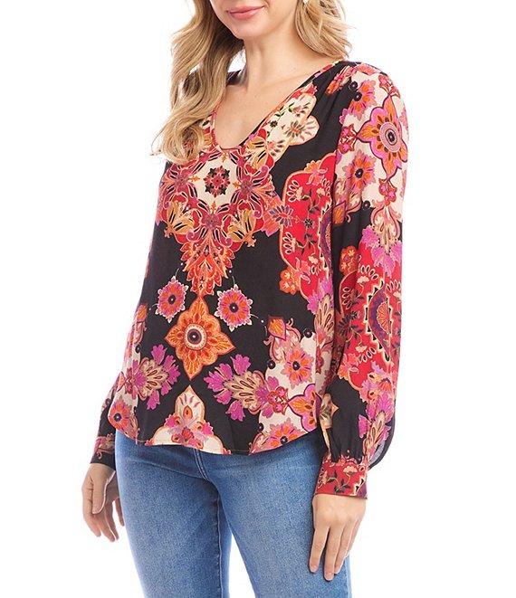 Karen Kane Bold Medallion Floral V-Neck Long Sleeve Tunic Product Image