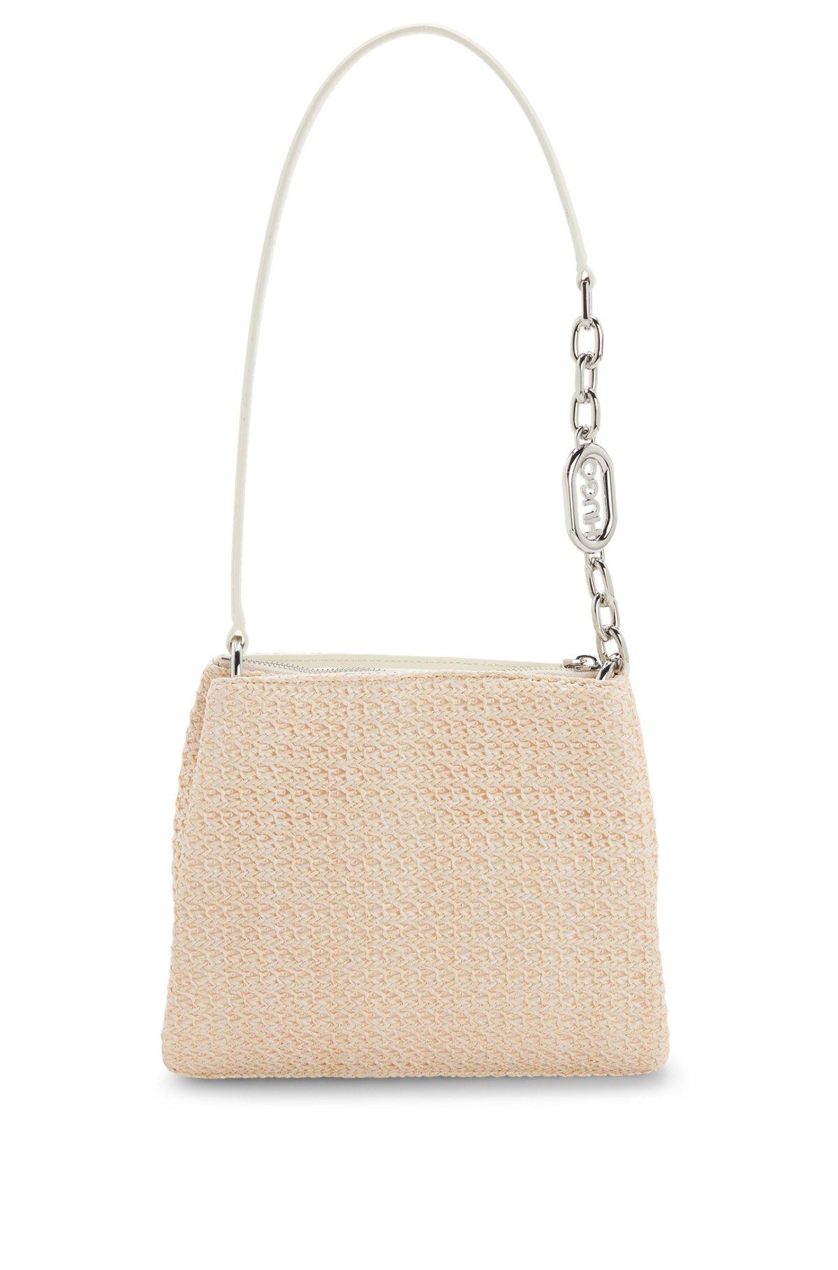 Raffia-effect shoulder bag with logo-hardware strap Product Image