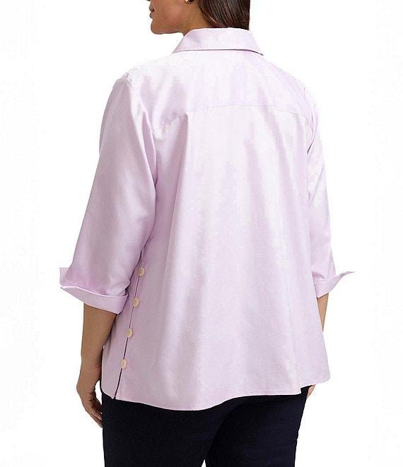 Foxcroft Plus Size Beatrice Stripe Point Collar 3/4 Sleeve Button Front Shirt Product Image
