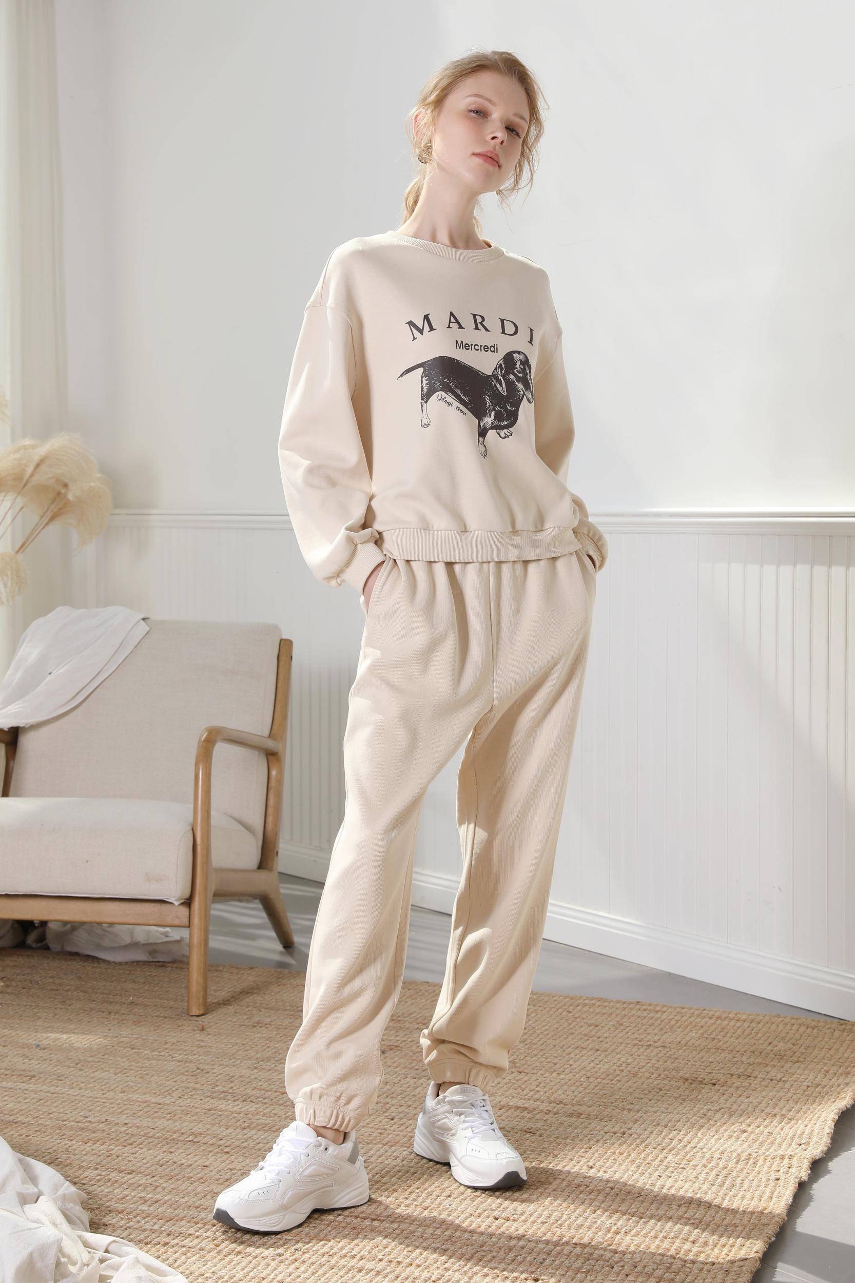 High Waisted Sweatpants Creamy Beige Product Image