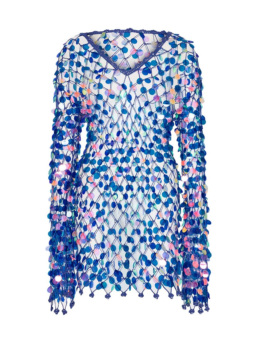 Womens Sequin Cotton-Blend Crochet Minidress Product Image
