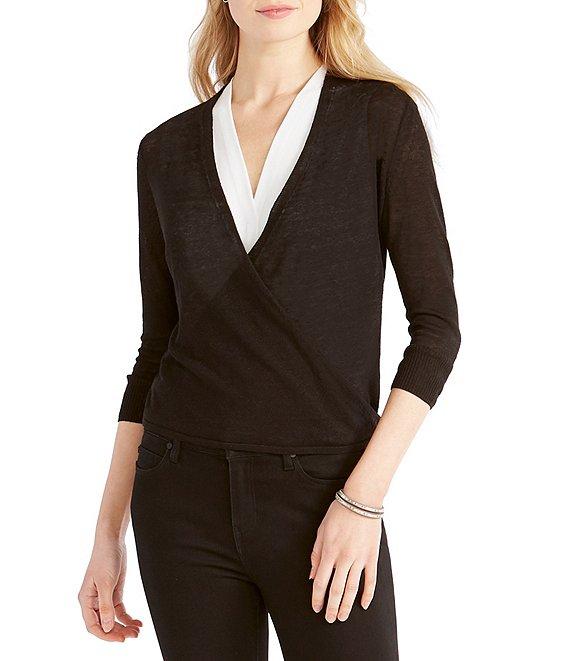 NIC + ZOE Lightweight 4-Way Linen Blend Open Front 3/4 Sleeve Cardigan Product Image