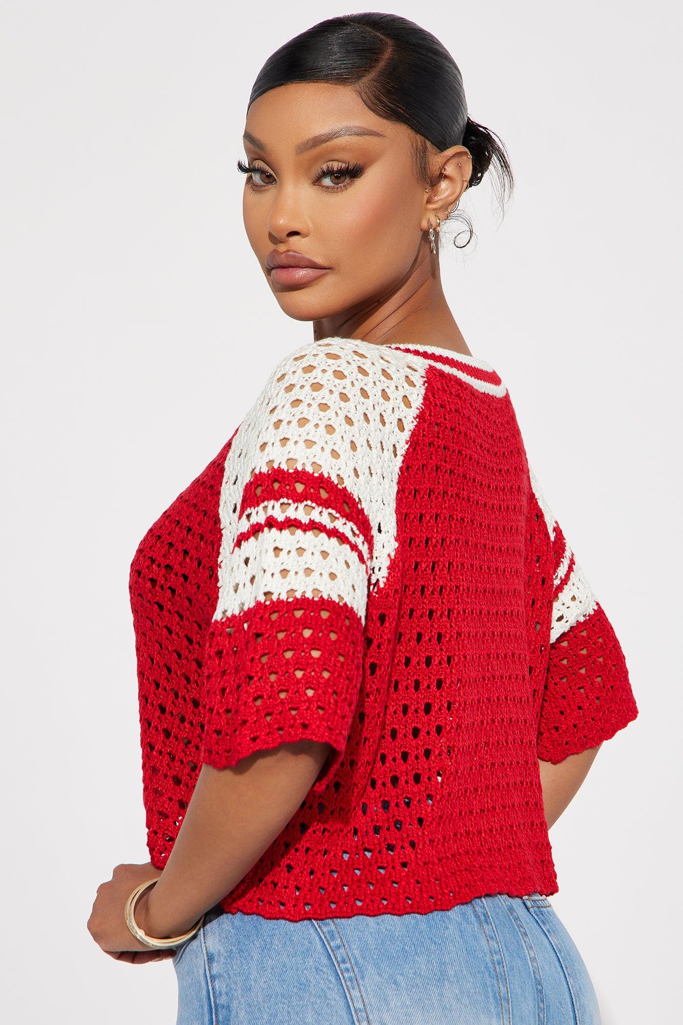 All Star Crochet Cropped Top - Red/combo Product Image