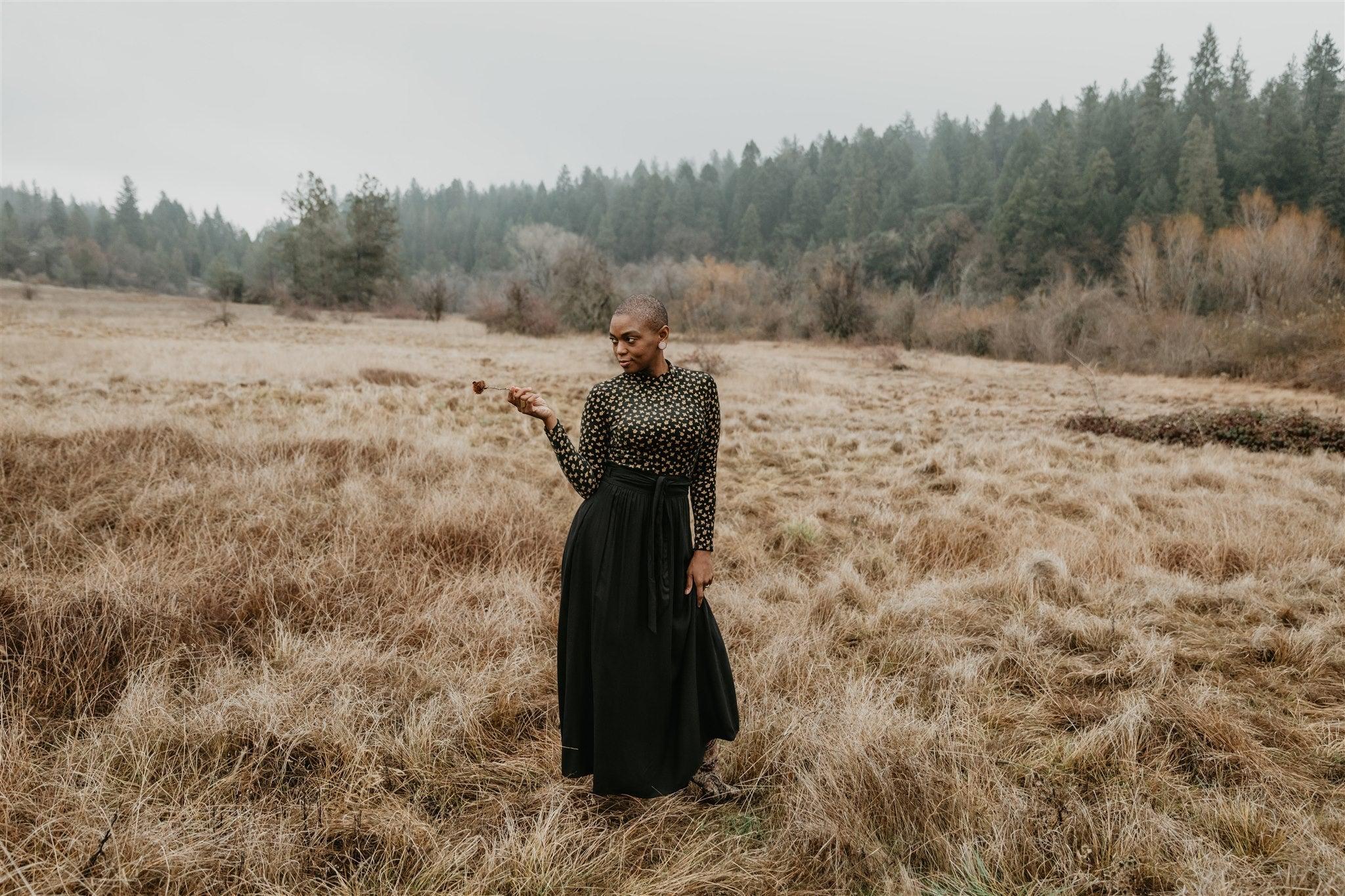 Maxi Wrap Skirt in Black Challis Product Image